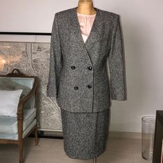 Excellent Condition Like New Size 10 Blazer Armpit To Armpit 20” Length 30” Length Sleeves 23”1/2 Skirt Waist 29” Hip 42” Length 26” Elegant Winter Business Skirt Suit, Elegant Business Skirt Suit For Winter, Elegant Winter Skirt Suit For Business, Classic Winter Semi-formal Skirt Suit, Classic Winter Skirt Suit For Semi-formal Occasions, Elegant Winter Wool Skirt Suit, Classic Wool Skirt Suit, Dior Suit, Dior Jacket