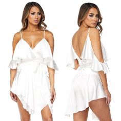 Brand New Beautiful Dress! Questions? Leave A Comment Below! White Surplice Neckline V-neck Summer Dress, Dress Satin, Cold Shoulder, Wrap Dress, Beautiful Dresses, Colorful Dresses, Satin, Brand New, Womens Dresses