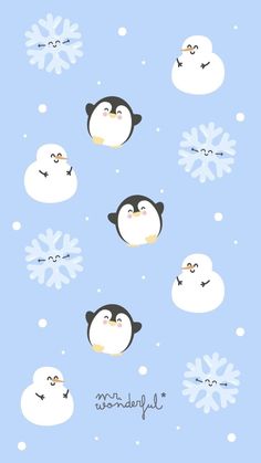 penguins and snowflakes on a blue background