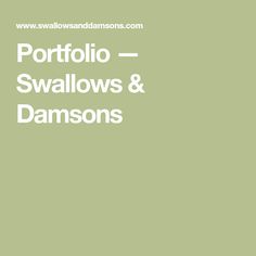 the words portfolio, swallows and dampons are in white on a green background