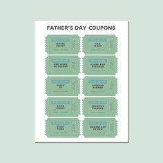 the father's day coupons printable is shown in green and blue colors