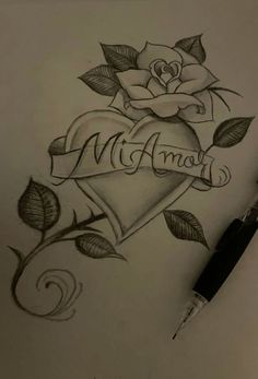 a pencil drawing of a rose with the words, i love my mom on it