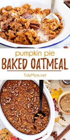 pumpkin pie baked oatmeal with pecans and cinnamon