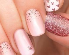 Rose Gold Nails Glitter, Nails Kids, Disney Acrylic Nails, Nail Hacks