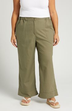 Designed with a modern wide leg and versatile solid hue, these flat-front pants are sure to keep you looking sharp. 27" inseam; 26" leg opening; 14" front rise; 20" back rise Zip fly with button closure Front slant pockets 55% rayon, 23% linen, 17% polyester, 5% cotton Machine wash, line dry Imported Flat Front Pants, Max Studio, Leg Pants, Wide Leg Pants, Nordstrom Rack, Denim Jeans, Wide Leg, Nordstrom, Clothes For Women