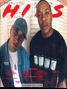 two men standing next to each other on a magazine cover