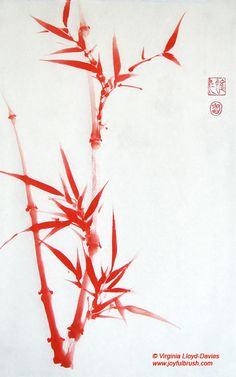 an image of a bamboo plant with red leaves on white paper in front of it