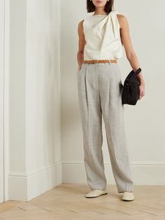 TOTEME's pants fit the brief for smart-casual. Tailored from an airy linen-blend, they're softly pleated at the hips and fall to straight legs. Style yours with a relaxed shirt and ballet flats. Smart Casual Work, Smart Casual Work Outfit, Leg Work, Pants Fit, Casual Work Outfits, Tapered Pants, Pleated Pants, Pants Straight, Work Casual