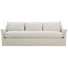 a white couch with three pillows on it's back and one arm folded up