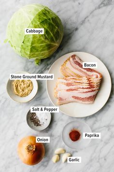 the ingredients needed to make this dish include cabbage, bacon, salt and pepper