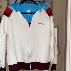 Women’s Adidas Color Block Zipper Sweater Size Large Nwot White Zipper Track Jacket For Winter, White Track Jacket With Zipper Closure For Fall, White Retro Long Sleeve Outerwear, Vintage White Long Sleeve Track Jacket, Zipper Sweater, Adidas Sweater, Sweaters Women, Zippered Sweater, Adidas Women