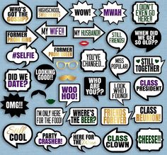 many different speech bubbles with words on them