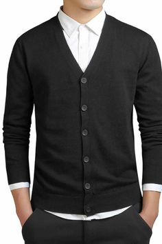 Men's Slim Fit V-Neck Cardigan - A.A.Y FASHION. The men's cardigan is a slim fit-knit sweater, ideal for days and evenings that are a bit chilly. This model comes with a classic fit. It is characterized by a V-neck with a structure at the back of the shoulders, tone-on-tone buttons, and set-in sleeves. It also features ribbed coated cuffs and a waistband for better fit. This cardigan is made with 100% cotton, which makes it comfortable to wear. It is an ideal sweater for a casual style with fine Cotton V-neck Long Sleeve Sweater For Work, Classic Cotton V-neck Sweater For Fall, Cotton V-neck Sweater For Workwear With Long Sleeves, Cotton Cardigan With Buttons, Solid Cotton V-neck Cardigan, Classic Button-up Cotton Cardigan, Long Sleeve Cotton V-neck Sweater, Cotton V-neck Outerwear For Layering, Cotton Cardigan With Button Closure