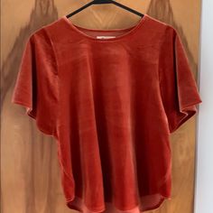 Never Worn Short Sleeve Velour/Velvet Top. Blue Also For Sale. Madewell Top, Velvet Top, Velvet Tops, Color Orange, Madewell, Womens Tops, Velvet, Orange, For Sale