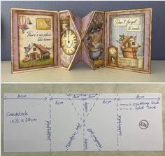 an open book with pictures and instructions on the inside is next to a cut out card