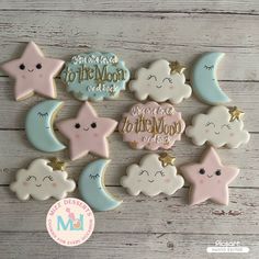 decorated cookies with moon and stars on them