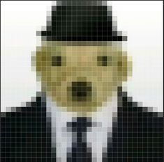 a pixellated image of a man in a suit and hat