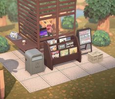 Acnh News Stand Design, Animal Crossing Partition Design, Newspaper Stand Animal Crossing, Animal Crossing Newspaper Stall, Animal Crossing Stand Ideas, Acnh Short Simple Panel Ideas, Small Animal Crossing Builds, Small Animal Crossing Ideas, Small Areas Acnh