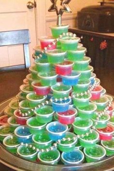 a christmas tree made out of plastic cups