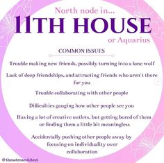 a pink circle with the words, north mode in ith house or aquarius