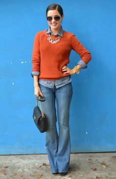 Jules Fashion, Givenchy Sunglasses, Interlocking Ring, Orange Sweater, Giving Thanks, Denim Purse, Orange Hues, Jcrew Sweater, Orange Sweaters