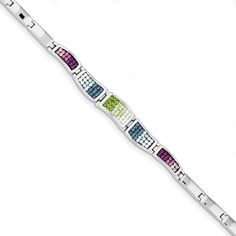 Silver Multi-colored C.Z Ferido Style Bracelet at $ 84 only from Jewelryshopping.com Classic Things, Seahorse Pendant, Cubic Zirconia Bracelet, Cz Bracelet, Silver Buttons, Red Stone, Fine Jewelry Gift, Cz Stone, Blue Stone