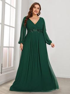 Stylish Plus Size Chiffon Formal Evening Dresses with Long Lantern Sleeves Gown For Plus Size Women, Plus Size Evening Gown, Formal Maternity Dress, Long Sleeve Evening Gowns, Plus Size Gowns, Chiffon Evening Dresses, Long Sleeve Evening Dresses, Evening Dresses Plus Size, Dress Chiffon