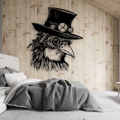 an eagle wearing a top hat with steampunk glasses