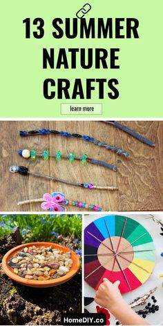 Explore 13 engaging summer camp nature crafts for kids. This pin showcases fun projects which involve using natural materials, perfect for inspiring creativity during outdoor activities.