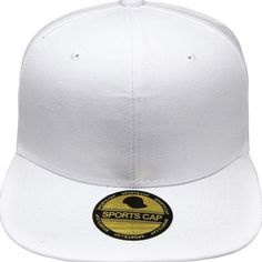 Plain Blank Flat Brim Adjustable Snapback Baseball Cap Classic White Hat With Flat Bill, White Casual Flat Cap, Casual White Flat Cap, Solid Color Snapback Fitted Hat, Solid Snapback Fitted Hat For Sports Events, Classic Solid Color Snapback Hat For Sports, Adjustable White Flat Cap, White Sporty Fitted Hat With Flat Brim, Fitted White Trucker Hat