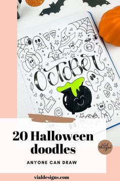 halloween doodles with text overlay that reads, 20 halloween doodles anyone can draw