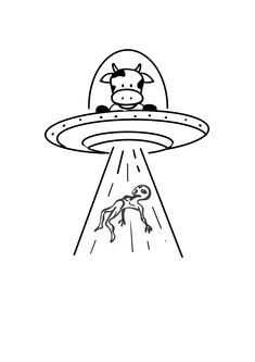 an alien flying through the sky with a cow on it's back