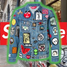 Grail Alert2018 Supreme Patches Denim Trucker Jacket Super Rare % Authentic Grail Alert Ss18 5/17/2018 Streetwear Official Supreme Streetwear Official Carries The Latest And Greatest From The Hottest Independent Streetwear Brand Out Carrying Streetwear Styles From The Latest Hip Hop Collaborators In The Game All Cotton Denim With Button Front Closure And Custom Patches On Front, Back And Sleeves Hand Pockets At Lower Front And Chest Pockets With Button Closures 2018 Supreme Patches Denim Trucker Jacket Unisex Size Med Shoulder Width 48cm /18.9inch Chest Width,Pit To Pit 56cm/22.Inch Sleeve Length 64cm/25.2i Spring Streetwear Outerwear With Patches, Trendy Streetwear Outerwear With Logo Patch, Urban Patchwork Denim Jacket For Streetwear, Spring Streetwear Denim Jacket With Patches, Spring Denim Jacket With Patches For Streetwear, Fall Patchwork Denim Jacket For Streetwear, Patchwork Denim Jacket For Fall Streetwear, Blue Patches Outerwear For Streetwear, Blue Denim Jacket With Graphic Print