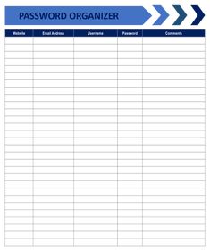 a printable sign up sheet with the words'password organizer'and an arrow