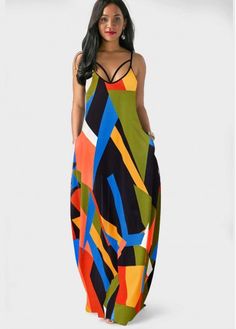 Color:Multi Color;Size:S;Size:M;Size:L;Size:XL;Size:XXL;Decoration:Double Side Pockets;Package Contents:1 X Dress;Occasion:Sport;Style:Bohemian;Silhouette:High waist;Sleeve&apos;s Length:Sleeveless;Dress Length:Maxi;Pattern Type:Geometric;Neckline:Straps;Washing Instructions:Hand Wash /Machine Washable;Composition:95% Polyester, 5% Spandex;Color Scheme:Multi Color;Season:Summer; Plus Size Shift Dress, Geometric Print Dress, Dress Sleeve Styles, Hip Dress, Pocket Dress, Colorful Fashion, Geometric Print, Dresses For Sale