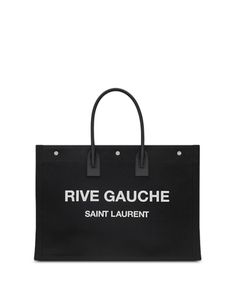 Saint Laurent Rive Gauche Large Canvas and Leather Tote Rive Gauche Saint Laurent, Rive Gauche Bag, Rive Gauche Perfume, Saint Laurent Rive Gauche Tote, Ysl Black Large Bag, Canvas Leather Tote, Rive Gauche, Large Canvas, Large Tote Bag