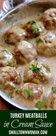 turkey meatballs in cream sauce with parsley on top