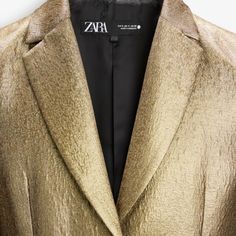 New With Tag Zara F/W '24 Collection Zara Woman Collection Blazer With Lapel Collar And Long Sleeves With Slits And Buttons. Flap Pockets At Front. Interior Lining. Front Hidden Button Closure. Gold Notch Lapel Outerwear For Evening, Chic Tailored Gold Blazer, Elegant Gold Blazer For Spring, Gold Luxury Blazer For Spring, Luxury Gold Blazer For Spring, Elegant Tailored Gold Outerwear, Classic Gold Evening Blazer, Classic Gold Outerwear For Evening, Classic Gold Evening Outerwear