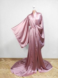 Long Satin Robe floor length robe Kimono dressing gown | Etsy Silk Robe With Kimono Sleeves For Sleep, Long Pink Silk Robe, Long Satin Robe With Satin Finish, Long Pink Robe For Wedding Night, Elegant Long Sleep Kimono, Elegant Open Front Pink Kimono, Long Satin Kimono For Wedding Night, Satin Kimono With Kimono Sleeves For Wedding Night, Long Satin Kimono For Sleep