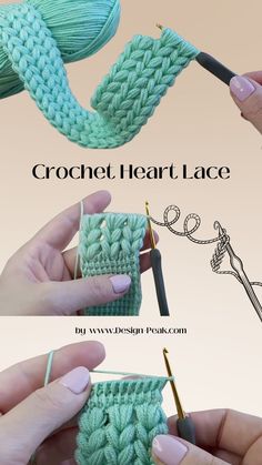 the crochet heart lace is being worked on