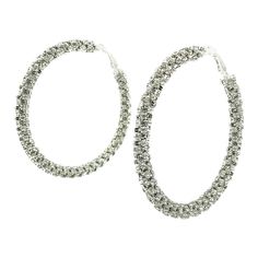 Oversize Crystal Hoop Earrings. Crafted in silver tone metal with heaps of claw set crystal chaton stones for full sparkle effect. In very good condition, signed, approx. 6cms diameter. Channel your inner goddess and go for it. Established in 2016, this is a British brand that is already making a name for itself in the jewellery world both at home and internationally. The founder has a deep love for timeless and unique jewellery. Curating rare and stunning pieces of the world’s finest vintage je Silver Hoop Earrings For Party, Silver Sparkling Hoop Earrings For Parties, Sparkling Silver Hoop Earrings For Party, Silver Small Hoop Crystal Earrings For Party, Silver Hoop Crystal Earrings With Sparkling Stones, Silver Metal Hoop Earrings With Bling, Silver Metal Hoop Earrings With Rhinestones, Silver Bling Metal Hoop Earrings, Silver Crystal Hoop Earrings With Bling