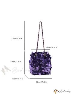 Bird in Bag - Shi Dawting Glitter-Decorated Bucket Bag, Ideal for Any Occasion Trendy Party Bags With Sequins, Rectangular Purple Party Bag, Purple Rectangular Party Bags, Trendy Purple Party Bags, Sequin Pouch Bag For Parties, Party Sequined Pouch Bag, Sequined Pouch Bag For Parties, Sequined Party Pouch Bag, Purple Party Clutch Bag