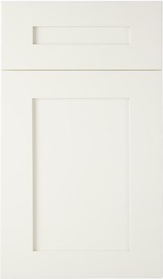 a white cabinet door with two square and one rectangular doors on each side, in the same color