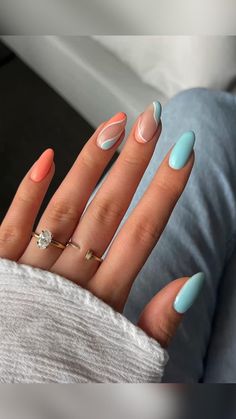 Peach Nails, Makijaż Smokey Eye, Summer Acrylic Nails, Pastel Nails, Beach Nails