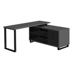 an office desk with two drawers on one side and a shelf at the other end