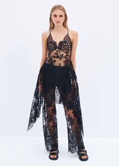 Inky floral lace romances this curve-hugging Floral Lace Pant left sheer below the hips for an alluring finish. Lace Pants, Lace Bustier, Pattern Background, Cargo Pant, Low Waisted, Cropped Style, Lace Pattern, Winter Sale, Floral Lace