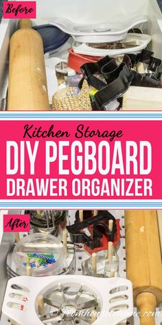 Custom Pegboard DIY Drawer Organizer | Kitchen Decor and Storage Ideas Diy Pegboard, Peg Boards, Garage Organization Diy