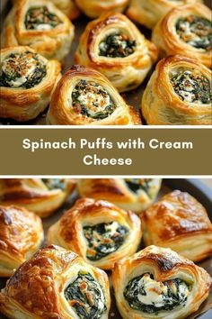 Spinach Puffs with Cream Cheese Savory Cream Cheese Appetizers, Stuffed Cheese Puffs, Spinach Crescent Rolls Appetizers, Boursin Cream Cheese Puff Pastry Appetizer, Spinach Cream Cheese Puff Pastry, Puff Pastry Finger Food, Spinach Puff Pastry Appetizers, Cream Cheese Spinach Puffs, Cream Cheese Savory Recipes