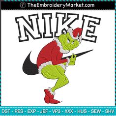 an image of a santa clause running with the word nike on it