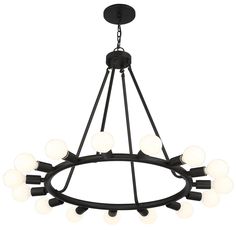 a black chandelier with white glass balls hanging from it's center point